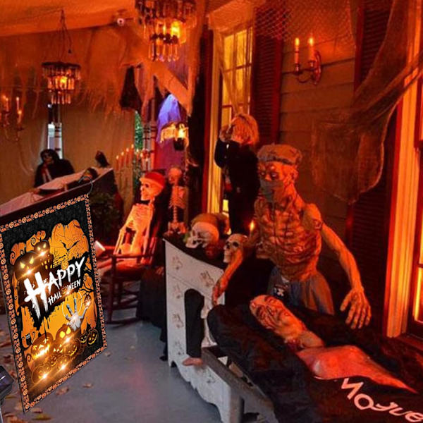 LED, Spøghus Ugle Græskar LED Lighted 12\" x 18\" Dobbeltsidet Til Have Terrasse Plæne Gård Udenfor Halloween Dekoration Gul Gul
