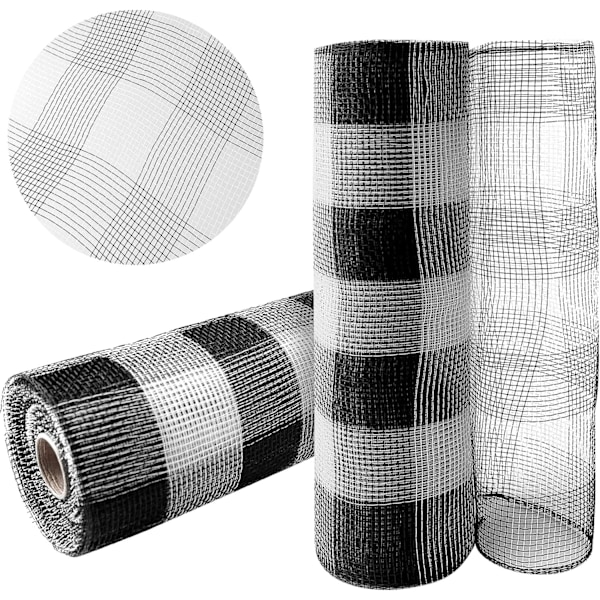 2 ruller sort og hvid deko mesh bånd 10 tommer x 30 fod, grundlæggende striber poly mesh