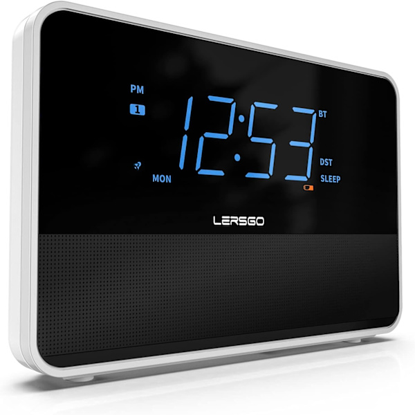 Väckarklocka Radio Bluetooth V5.2 Högtalare med HD-ljud och bas, Blå display med automatisk dimmer, Snooze, Sleep Timer, Justerbar volym, 5V1A USB Lvory