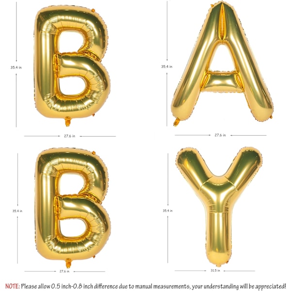 Bokstavsballonger 40 tum gigantiska jumbo heliumfolie Mylar för festdekorationer guld (bokstav BABY, 40\" guld) guld baby 40 tum guld guld baby 40 tum guld