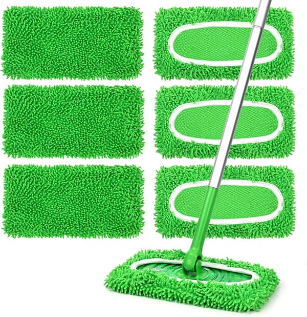 6 stk. genanvendelige mikrofiber moppepuder kompatible med Sweeper Mop, erstatnings vådmoppepude genopfyldninger og vaskbare tørre fejeklude til