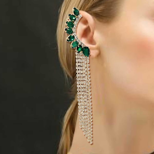 Kvinde Krystal Rhinestone Blad Kvaster Klatrere Crawler Øreringe Sjov Guld