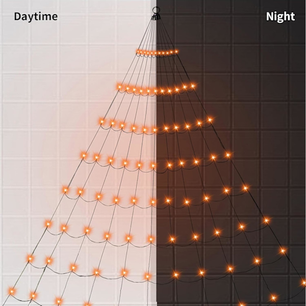 Halloween Lys Dekoration, 110 LED Edderkop Lys med 5 Sorte Edderkopper, Halloween Lys Udendørs 8 Tilstande til Halloween Dekoration Orange Orange
