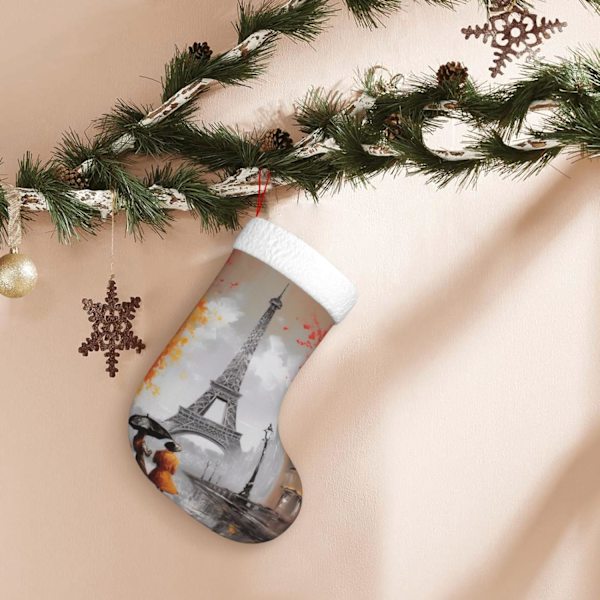 Eiffeltornet Paris Måleri Tryck Julstrumpa Julpynt Kaminhängande Julstrumpor för Familj Semester Julparty Dekorationer 45 cm