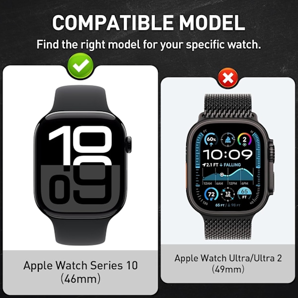 2-pak til Apple Watch Series 10 46mm etui, [Intet glas] [Kulfiber] Hul Kantbeskyttelse TPU Bumper Beskyttelsescover - Sort+Sort Sort+Sort 4