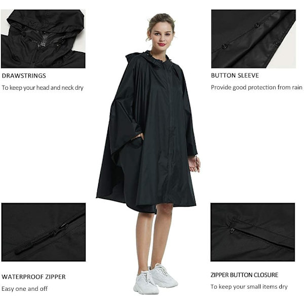 Regnponcho jacka kappa med huva dragkedja stil för kvinnor/män/vuxna med ficka