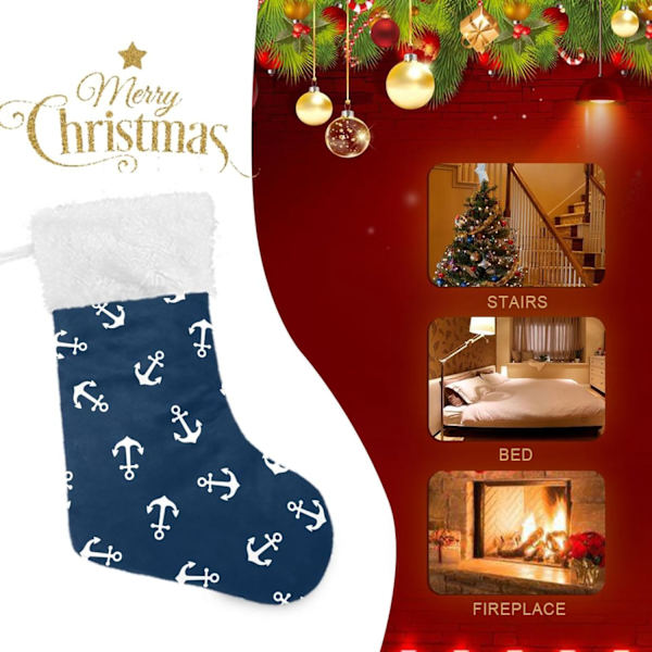 Julklapp, Personliga Julklappsstrumpor 2-pack Vit Ankar Blå 45,7 cm Julstrumpor Hängande Ornament Eldstad för Träddekoration 1