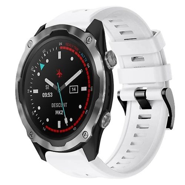 Til Garmin Descent Mk 2 Metal Spænde Solid Color Silikonurrem EXZ White