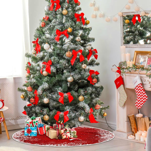 Julgransmatta Snöflinga Julgransdekorationer Jutesäck Röd Julgransmatta