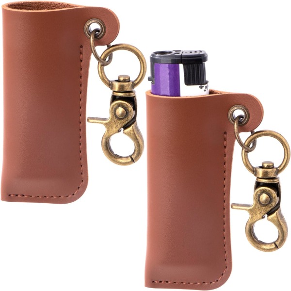 Leather lighting engineer for BIC firewields in standard groove, 2 pieces of lighter sleeve, reusable lighter holder, connection to brown brown