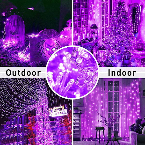 500 LED (250LEDx2) Lila Julbelysning, 163 FT Lila Ljusslingor Utomhus Vattentät, 8 Lägen Julbelysning Plug-in för Inomhus