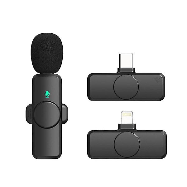 Trådløs 2,4g Lavalier-mikrofon Type-c til interviewvloggere Sort