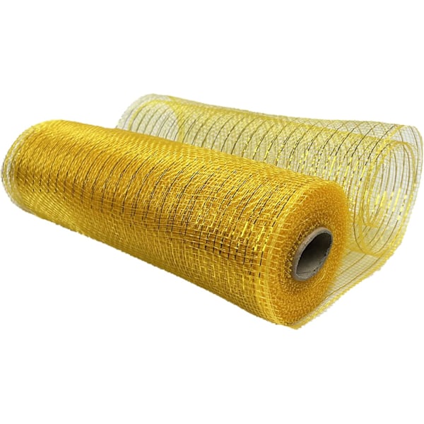 10\" Guld Dekor Nätband 10 Yards Polyband med Metallfolie för Kransar,