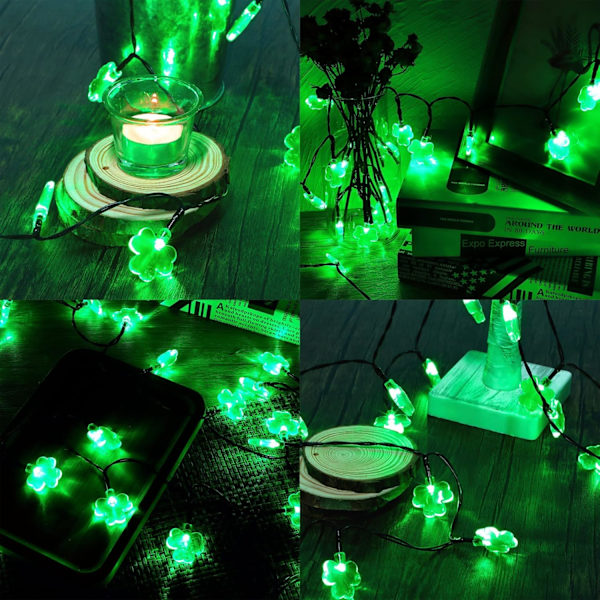 2-pack St. Patrick's Day Shamrock-lampor, 50 LED utomhus dekorativa ljusslingor, batteridriven Lucky Clover-lampa, 8 belysningslägen och timer,