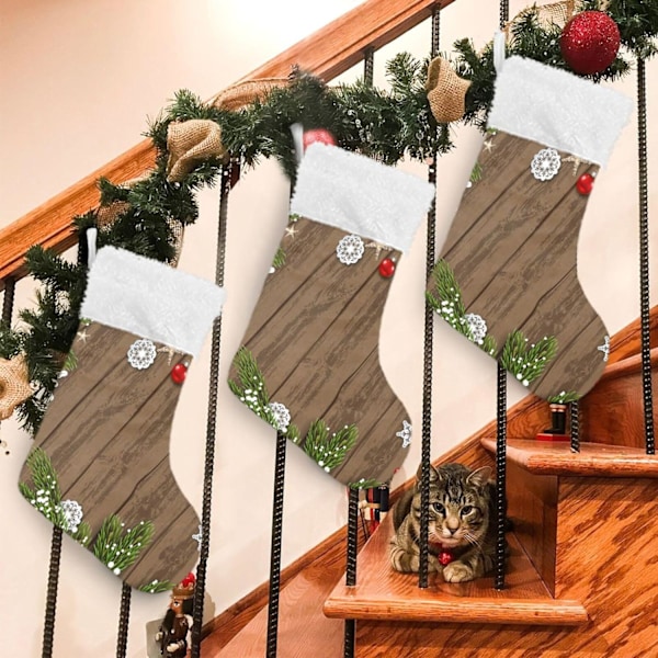 Julklapp, Personliga Julklappsstrumpor 2-pack Jul Granträd Snöflingor Trä 18 tum Julstrumpor Hängande Ornament K
