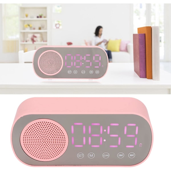 Digital väckarklocka, liten skrivbordsur Bluetooth 5.0 klockhögtalare HiFi LED-spegelskärm Micro USB-laddningsklockradio Smart klocka för sovrum,