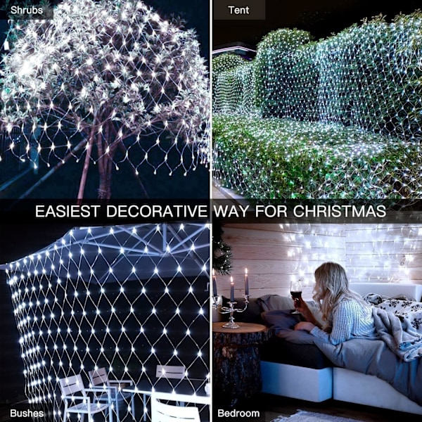 12ft x 5ft 360 LED Julnätljus, 8 lägen Busk Nätljus Anslutningsbara, Timer, Vattentät för Julgranar, Buskar, Trädgård, Utomhus