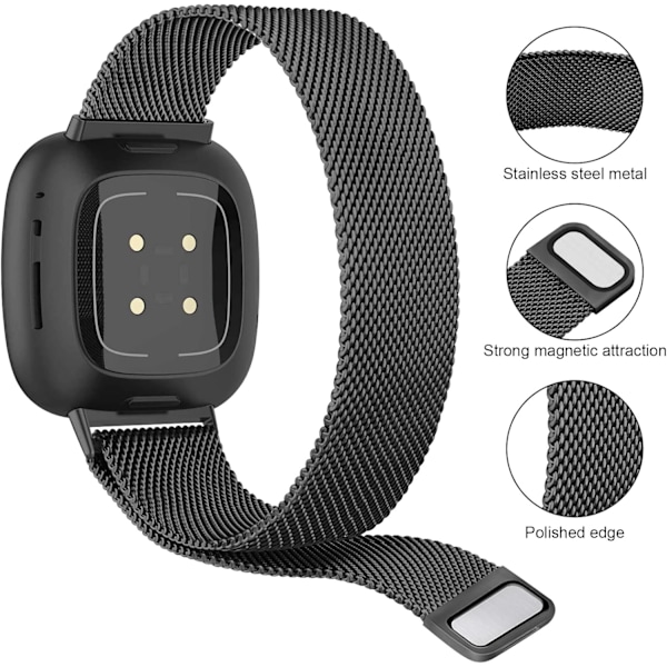 Justerbar Fitbit Versa 3/Sense-rem i rustfrit stål med magnetlås