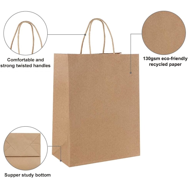 30 stk gaveposer Kraftposer, Kraftpapirposer med håndtak, papirposer