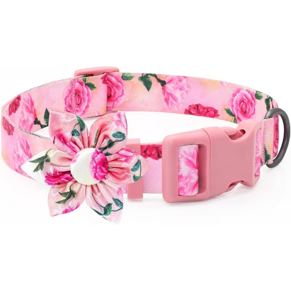 Dog Collar Floral Girl Pink Dog Collar with Rose Flower Bow Tie Dog Collar for Cute Female Cats Dogs Spring Summer Season Dog Collar for Small