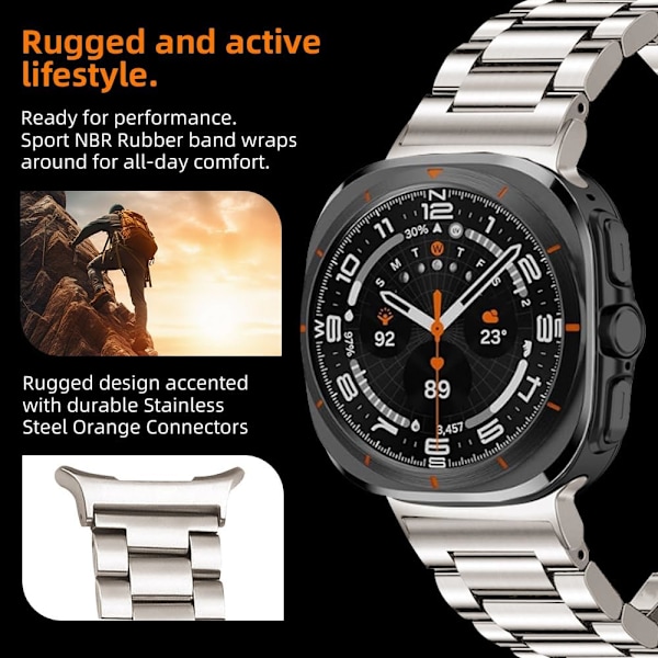 Premium Titanium Band Kompatibel med Galaxy Watch Ultra Band 47MM, Uppgraderat Klassiskt Business Men Titanium Ersättnings Watch Bands Rem för