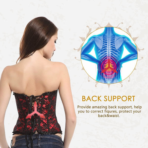 Kvinnors snörda benade överbystkorsett Bustier Bodyshaper topp. Trim korsett