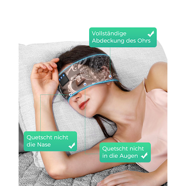Bluetooth Sömnhörlurar Pannband - Mjuka Musikhörlurar för Män, Kvinnor & Tonåringar, Perfekt för Yoga, Träning & Resor