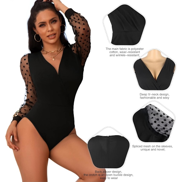 Dame Langermet Body Blonde Leotard Teddy Undertøy Thong Bodysuit Jumpsuit