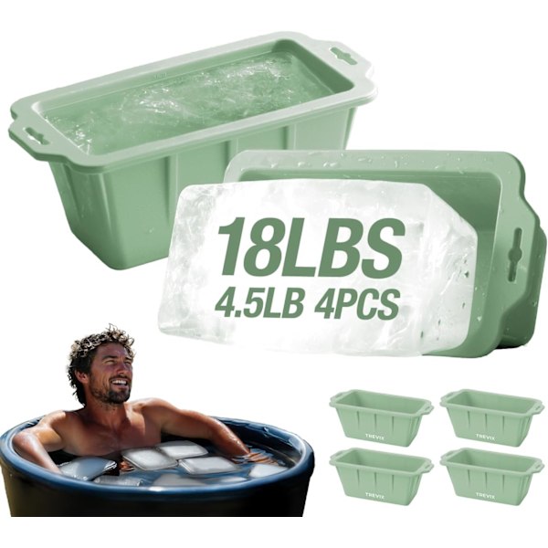 XL Isblockform för Kallbad (4 ST) - Kan Göra 8 kg Isbitar, Återanvändbara Isbitsformar för Inomhus & Utomhusbruk (Grön) Grön 4 st (8 kg)