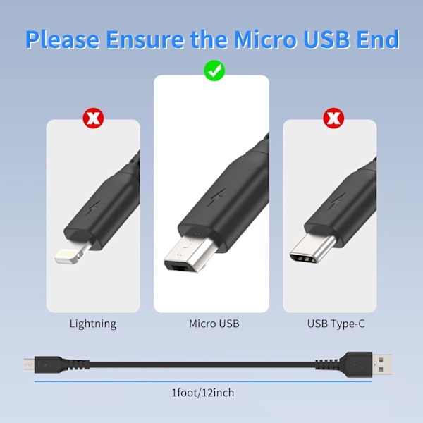 1FT Micro USB-kabel kort, 5-pack USB till Micro USB-sladd snabb