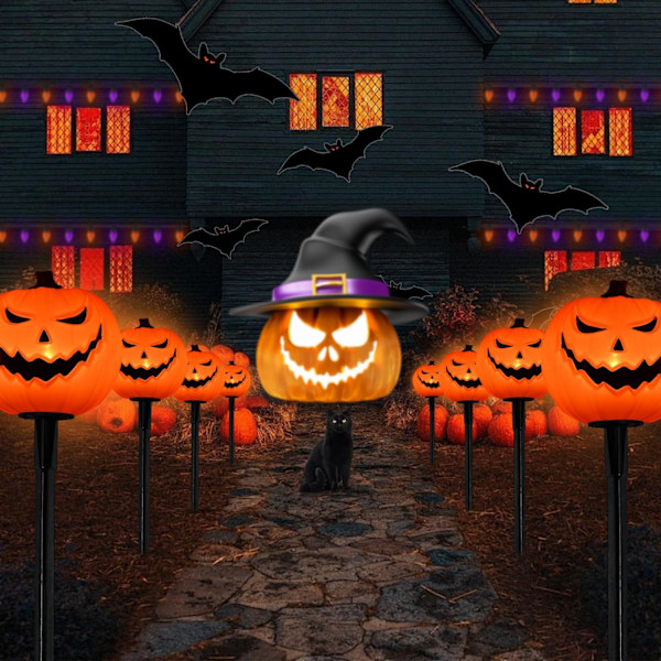 Utomhus - 7 fot Halloween pumpa gångväg lampor gångväg lampor plug in med 4 pack LED pumpa stake lampor, för Halloween utomhus stig gångväg