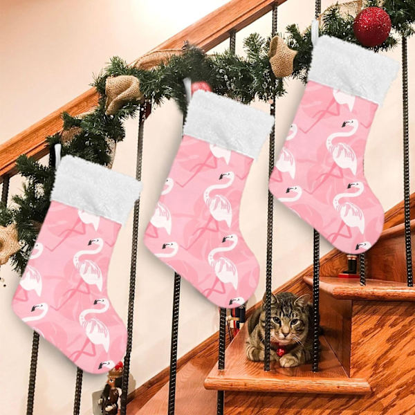 Julklapp, personliga julklappsstrumpor 2-pack Flamingo Rosa Tropisk Växt 45,7 cm Julstrumpor Hängande Ornament Kamin för B