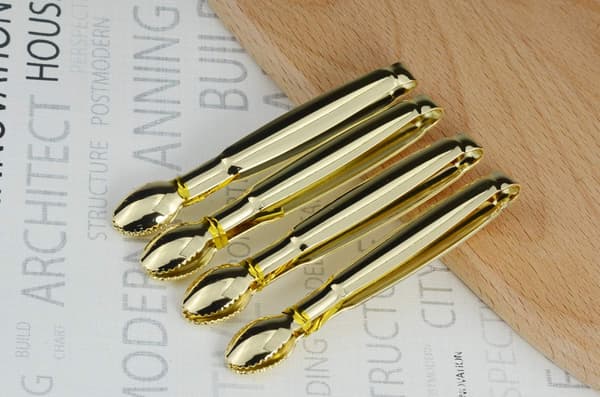 Guldpläterade Mini Serveringstänger, 10cm Sockertänger, Mini Istänger i Rostfritt Stål, Set med