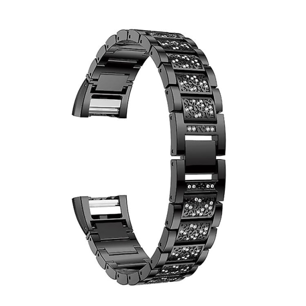 Diamantbesatt armband i massivt rostfritt stål för Fitbit Charge 2 GPE Black