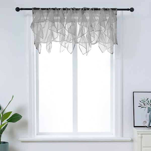 Rufsig voile halvgenomskinlig gardinvalans (grå, 50x16 tum)
