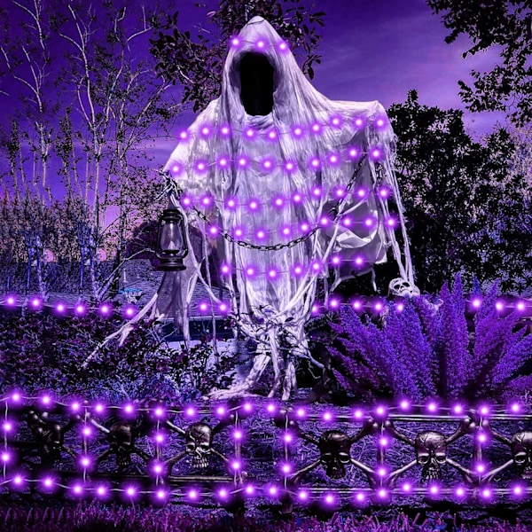 4 set 75LED 24,6ft Halloween lila älvljus batteridriven med fjärrkontroll, 8 lägen silvertråd blinkande ljus för Halloweenfest