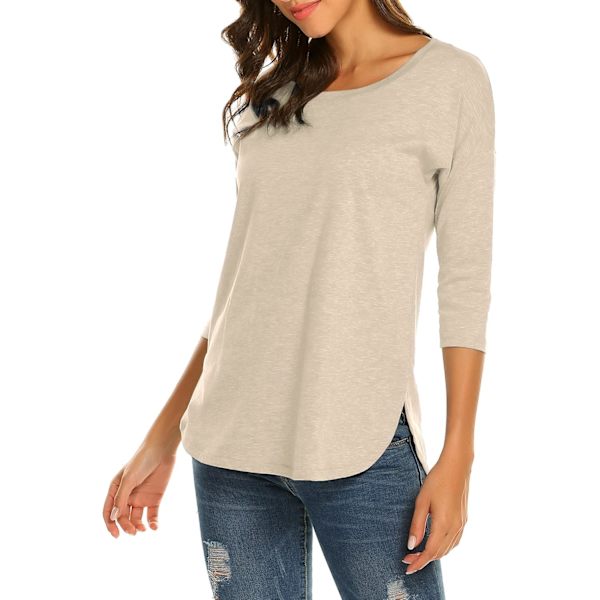 Kvinders Casual 3/4 Ærme Løs Tunika Toppe Scoop Hals T-Shirt