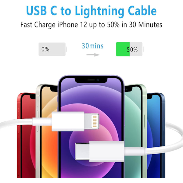 USB C til Lightning-kabel 3-pak 3Ft [Mfi-certificeret] iPhone