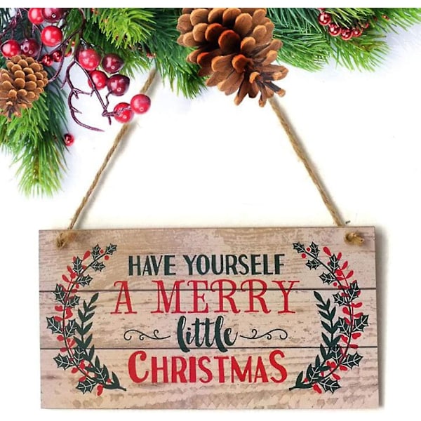 Set med 10 skyltar i trä, väggdörrskylt, ha en god liten jul, hängande juldekoration 20 x 10 x 0,5 cm
