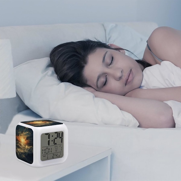 Led-vækkeur, Ocean After Storm Print Digital Alarm Clock Mood Light Alarm Clock Soveværelse Dekor Ur Versatile Alarm Clock Hvid Hvid