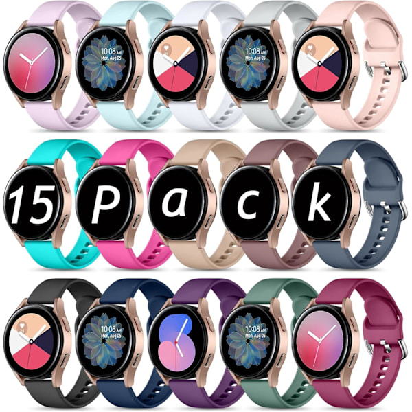 15-pakning med kompatible armbånd til Galaxy Watch 7 6 5 4-armbånd 40mm 44mm, Galaxy Watch 5 Pro 45mm/Watch 6 4 Classic 42mm 46mm 43mm 47mm/Active 2, 20mm