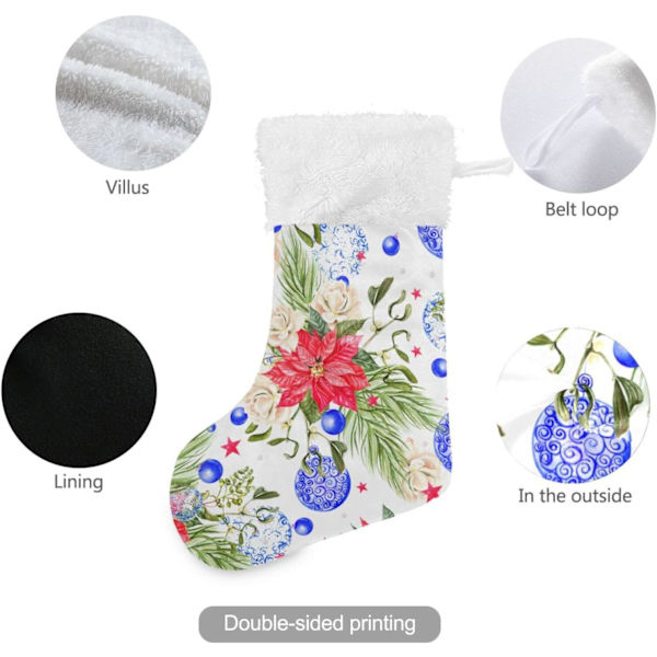 Julklapp, Personliga Julklappsstrumpor 2-pack Julblommor Små Blå Ljus 45,7 cm Julstrumpor Hängande Ornament Eldstad