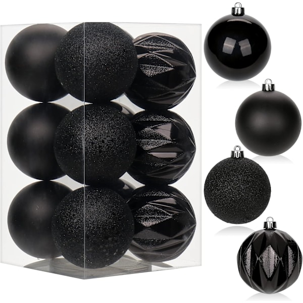 12PCS 3.15" Christmas Ball Ornaments Shatterproof Black Christmas Tree