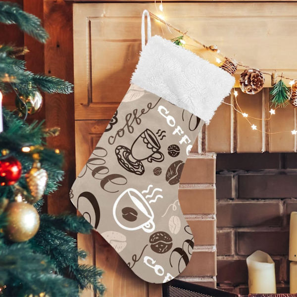 Julklapp, personliga julklappsstrumpor 2-pack Kaffeekonst 45,7 cm Julstrumpor Hängande Ornament Kamin för träddekoration 17,7