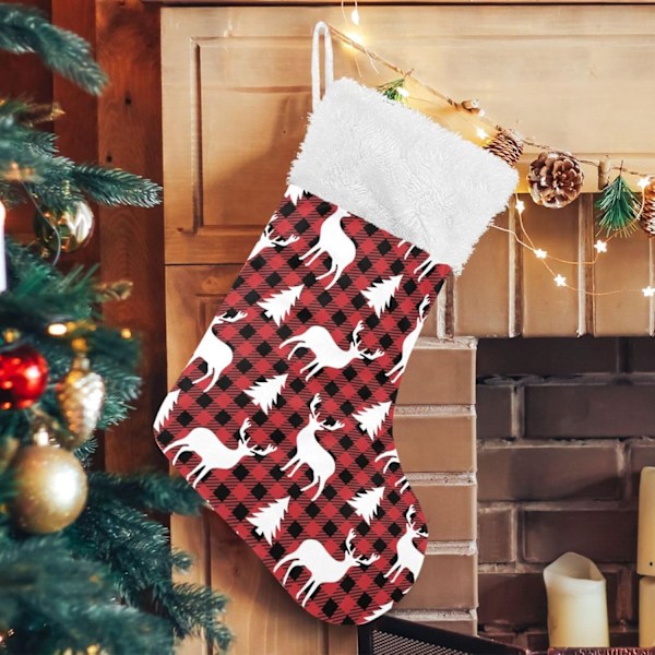 Jule-Strømpe, Personlige Jule-Strømper 2-pakning Jule-Bufalo Plaid Hjorte 45,7 cm Jule-Strømper Hængende Ornament Pejs til B