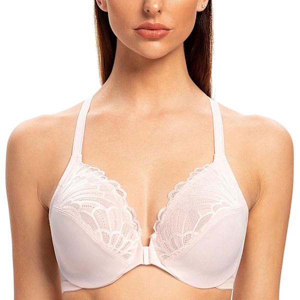 Kvinnors Racerback Front Closure Full Coverage Ovadderad Plus Size Underwire BH