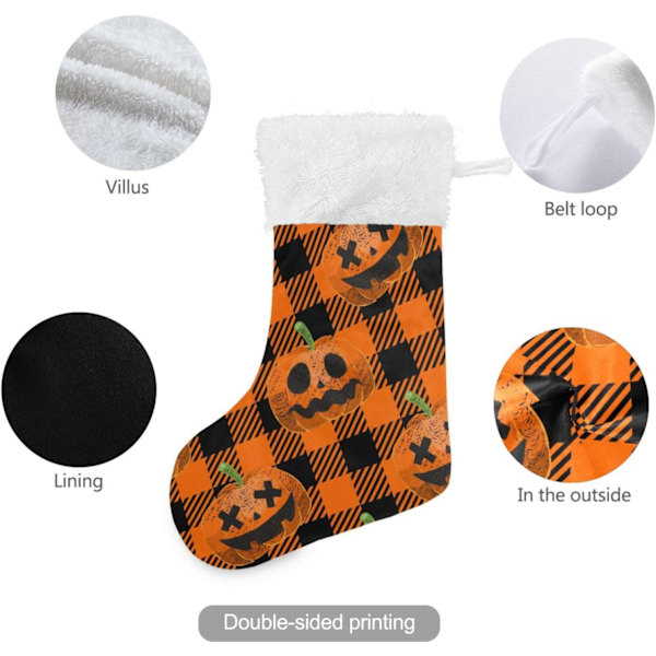 Jule-Strømpe, Personlige Jule-Strømper 2-pak Halloween Orange Græskar Buffalo Plaid 45,7 cm Jule-Strømper Hængende Ornament Pejs