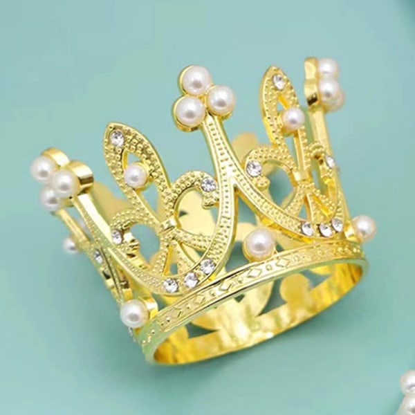 Elegant Pearl Crown Servettringar Set om 8 Guld Kristall Rhinestone Vår Sommar