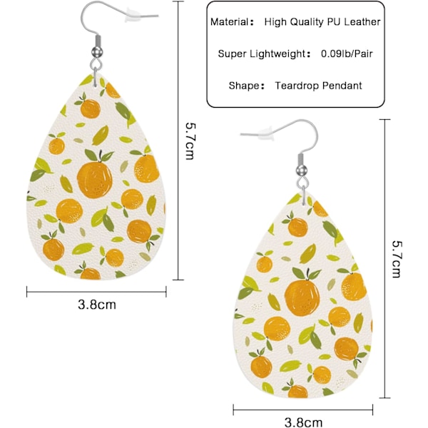 Orange Kunstlæder Øreringe Håndmalet Orange Frugt Citrus Frugt Tåre
