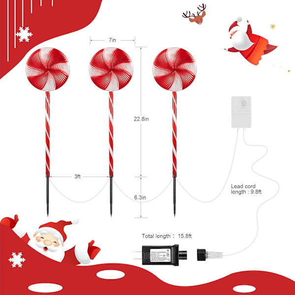 6 Pakk Lollipop Julebane Lys Utendørs - 29 Tommer 120 LED Lysende Sukkerstang Dekorasjoner med 8 Lysmoduser Vanntett Streng